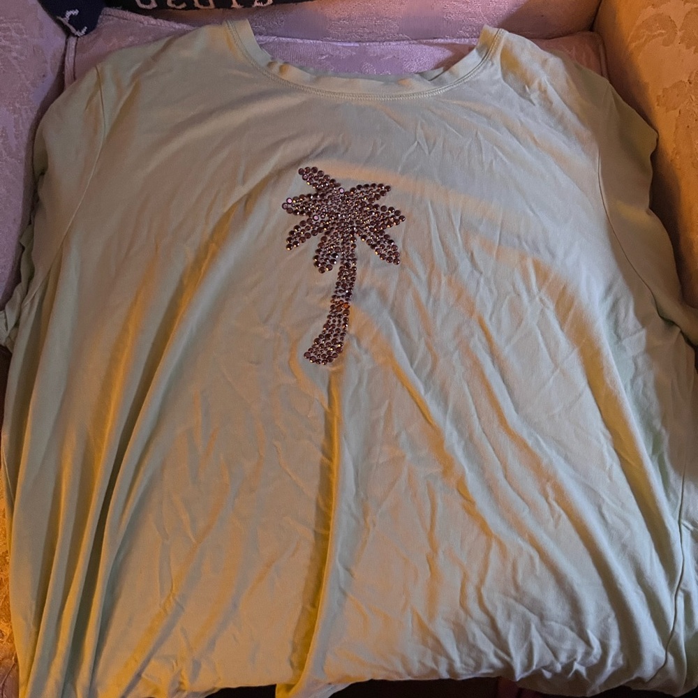 light green rhinestone palm tree shirt